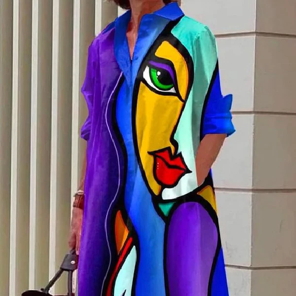 Wholesale New Arrivals Fashion Boutique Clothing Midi Knee Length Casual Abstract Painting Printed Women Dresses