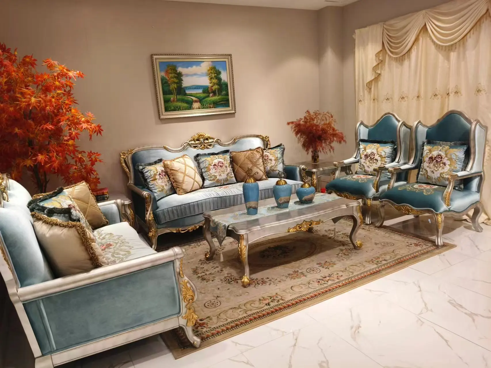 New design Sofa Living Room furniture set Solid Wood Genuine leather Living Room Sofas classic sofa set