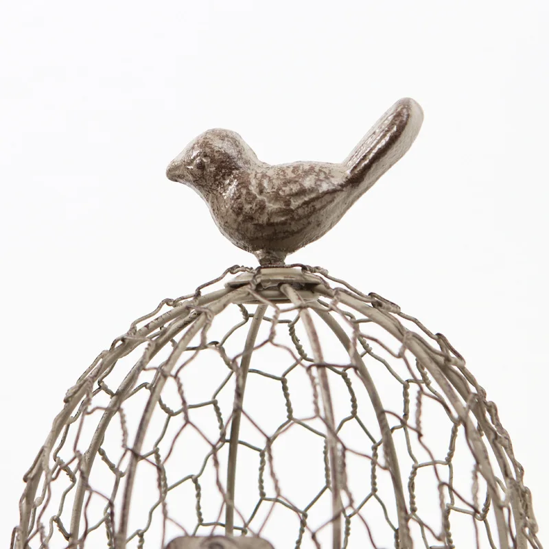 Vintage Cream Round Metal Bird Cage Planter for Decorative Lantern
