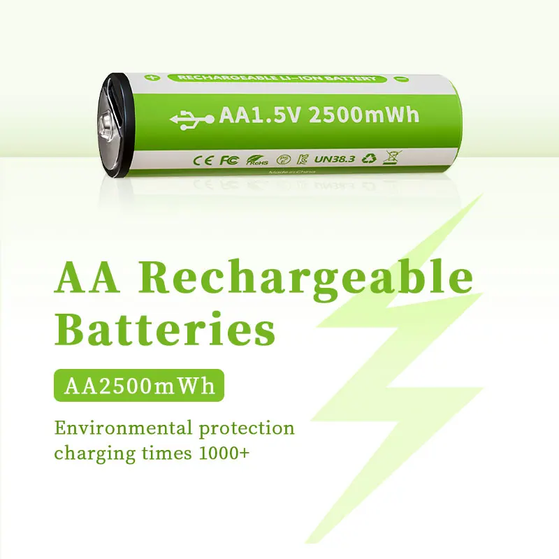 Factory direct sale aa lithium battery rechargeable battery 1.5v 2500mWh low self-discharge can be used for solar lights