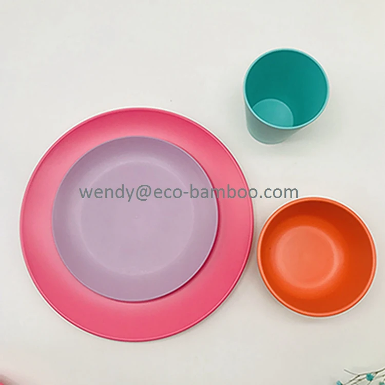 BambooTalk Durable recycled PP Dinnerware set serve for 4 , dinnerware Melamine free Tableware bamboo RPET plate and dishes