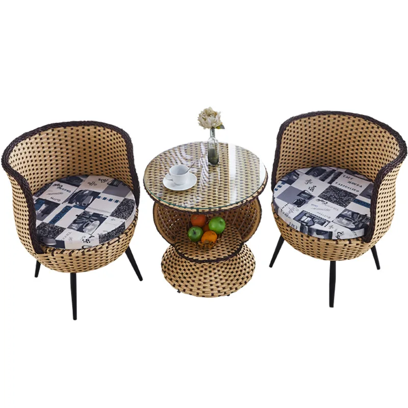 High Quality Bamboo PE Rattan Wicker Bistro Cafe Garden Metal Patio Chair and Table Dining Set