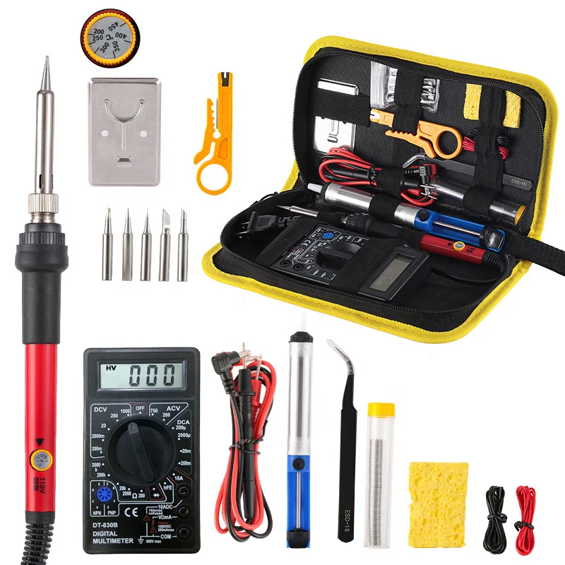 New set  110V or 220V 60W Adjustable Temperature electric soldering iron for repairing Tool Kit  multimeter kit