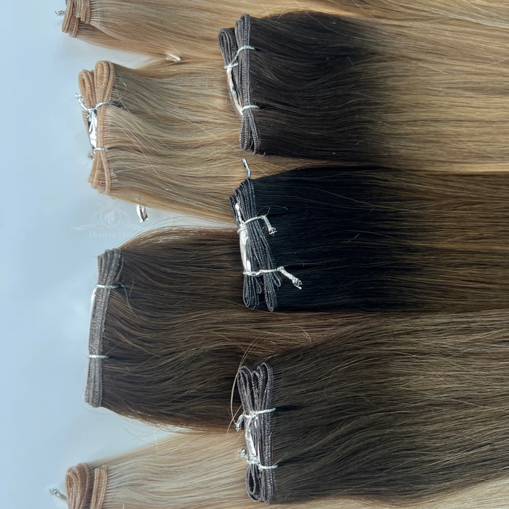 Blonde Hair Russian Genius Weft Thin Invisible Double Drawn Virgin Remy Natural Light Color Human Hair Extensions Genius Weft