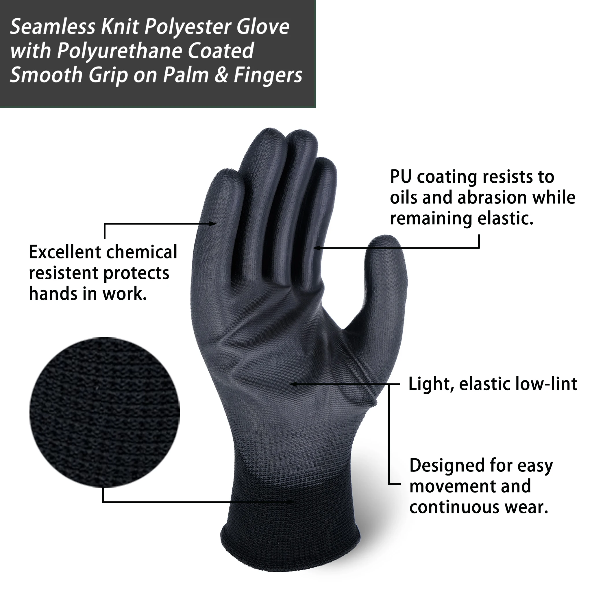 SKYEE wholesale black pu coated polyester nylon shell cut resistant anti oil working garden gloves for general daily
