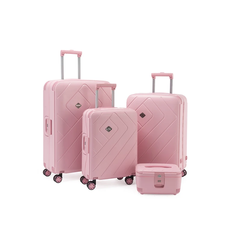 PP Custom Made Lightweight Carry On Pink Luggage Suitcases Trolley 4 PCS Travel Luggage Sets Rolling Luggage With Cosmetic Case