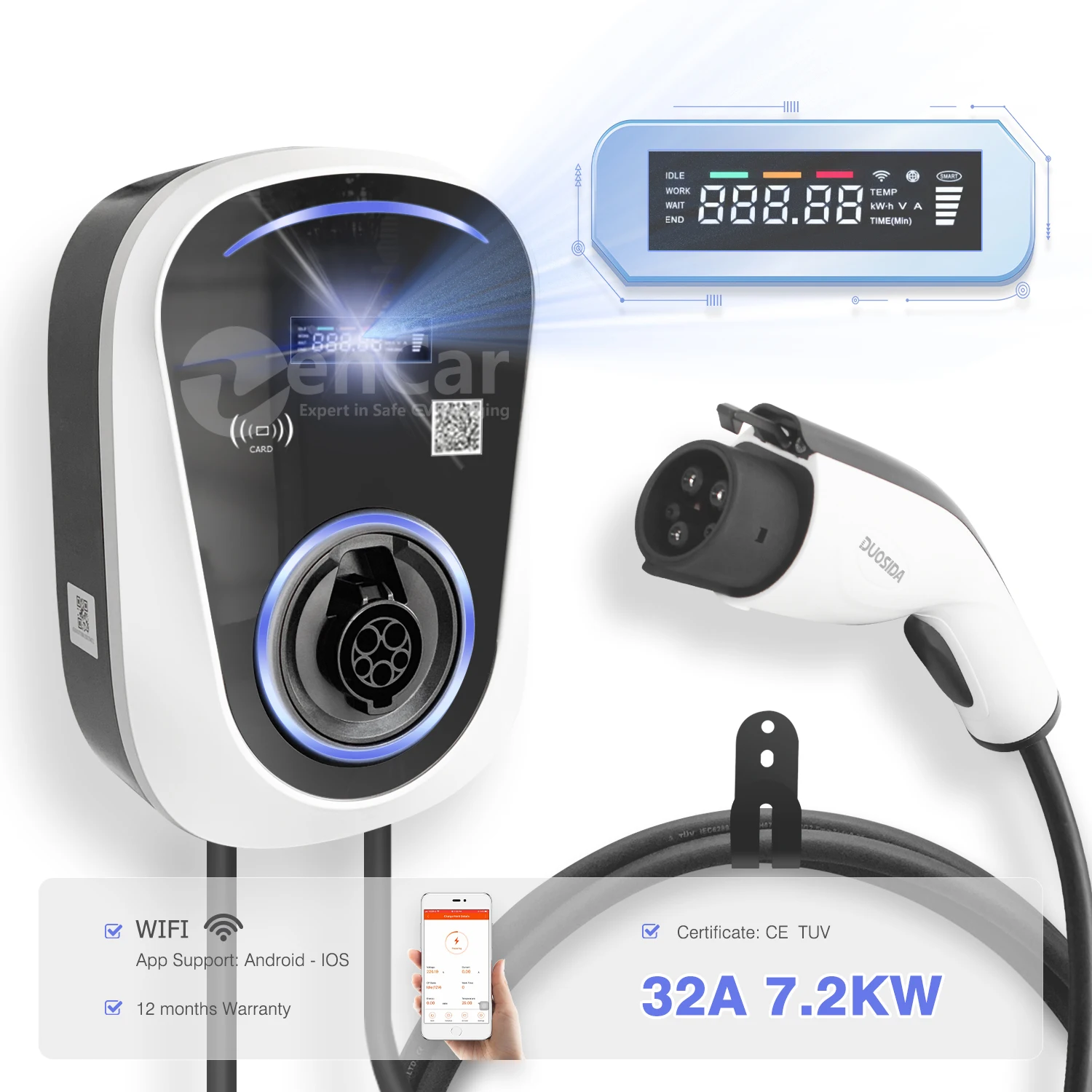 ZENCAR Wallbox 32A 7.2KW дом EV настенная зарядная станция мобильного телефона электрических автомобилей TUV