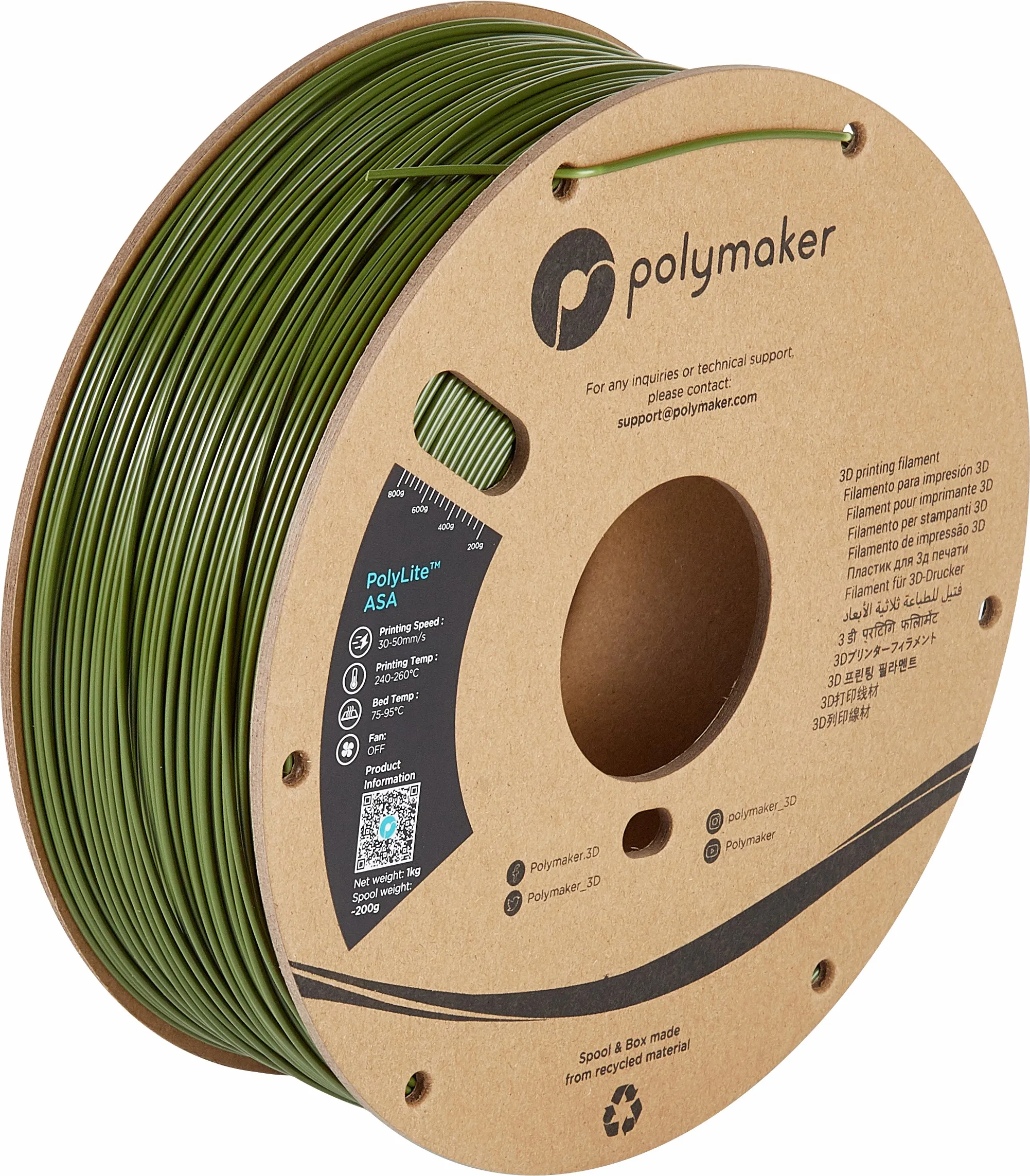 China Manufacturer New Product UV Resistance 1kg / 1.75mm/ 2.85mm Polymaker PolyLite ASA 3D Printing Filament For Sale