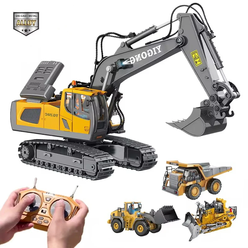 2.4G Remote Control Excavator Dump Truck RC Model Car Toy Professional Alloy Plastic Simulation Construction Vehicle for Kid