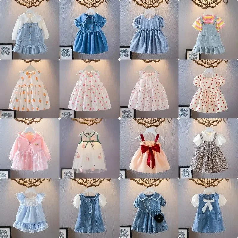 Children Girl Clothing Kids Clothes Plain Color Summer Sleeveless Little Girls Dress with Ruffle Bow