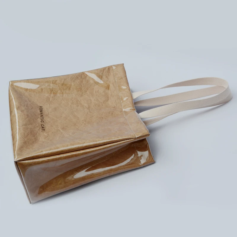 custom logo letter printed kraft paper lining with pvc cover tote waterproof eco reusable tyvek paper shopping tote bags