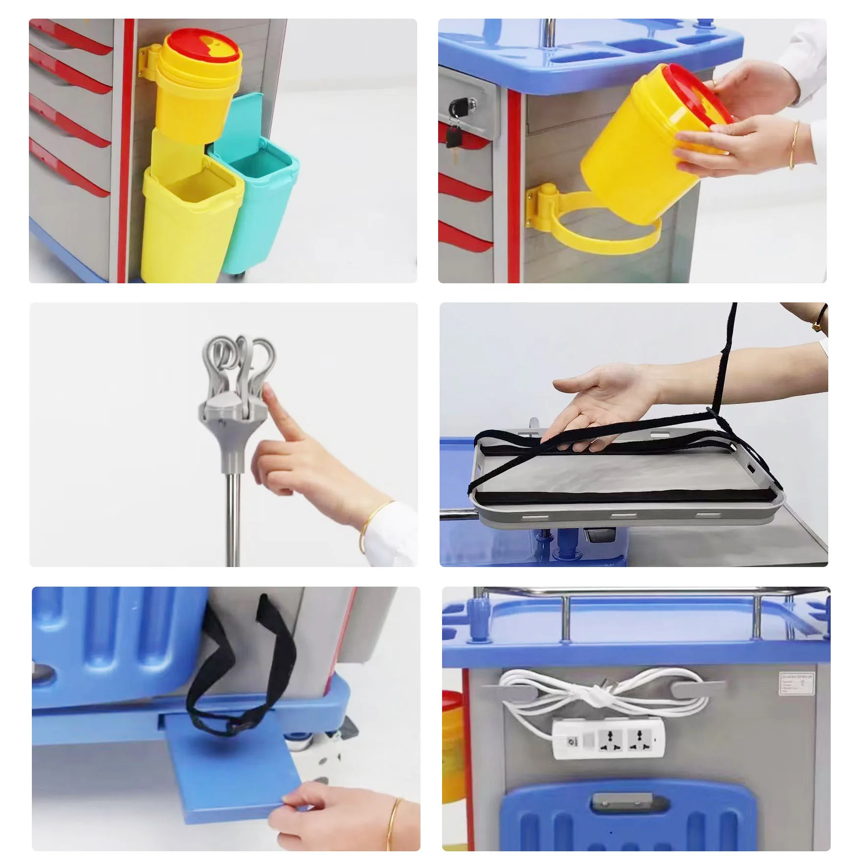 Hot Sale Hospital Trolley Multi-function Cart Medication Emergency Anesthesia Trolley with Mute Wheel