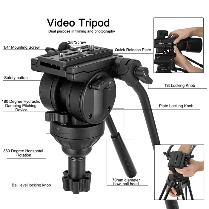 ZOMEI VT666 Professional Heavy Duty DV Camcorder Fluid Pan Head Tripod