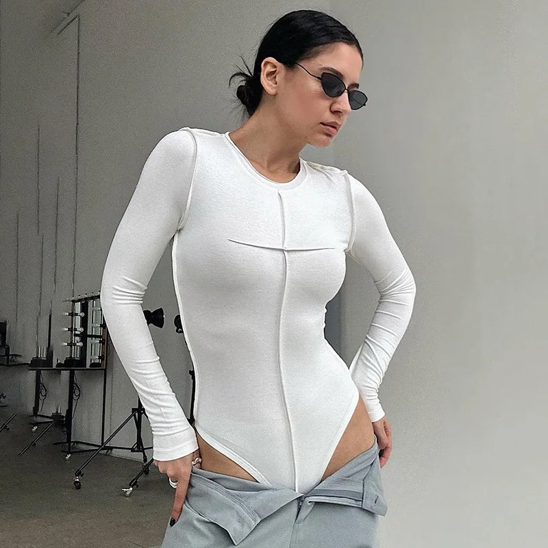 Wholesale Fashion special design solid color slim-fit long sleeve bodysuit women all-match basic sports shirt