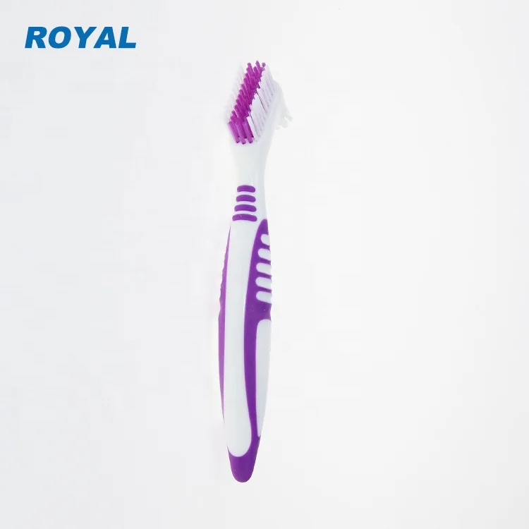 Wholesale high quality soft rubber easy grip denture brush customized logo orthodontic denture toothbrush cleaner oem
