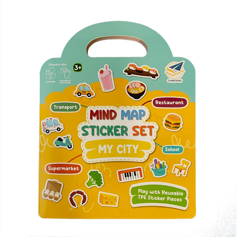 3 Folded Kid Learning Activity Game Board Book with Removable Educational Mind Map Sticker Interactive Toy for Children