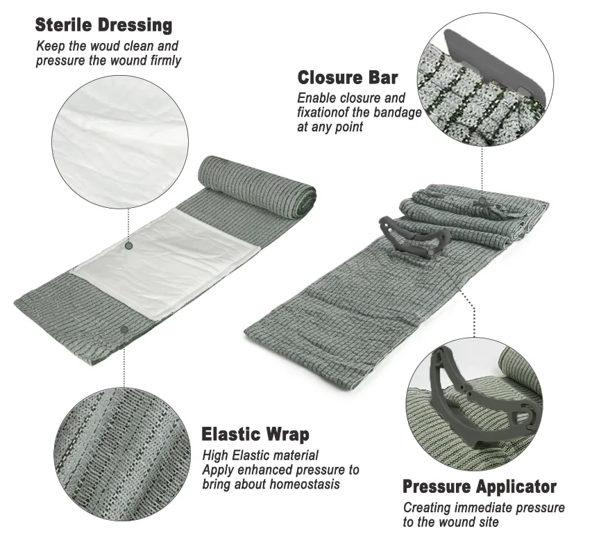 Tactical Outdoor Emergency Trauma Hemostatic Israeli Bandage Rapidly Stop Bleeding and Save Lives