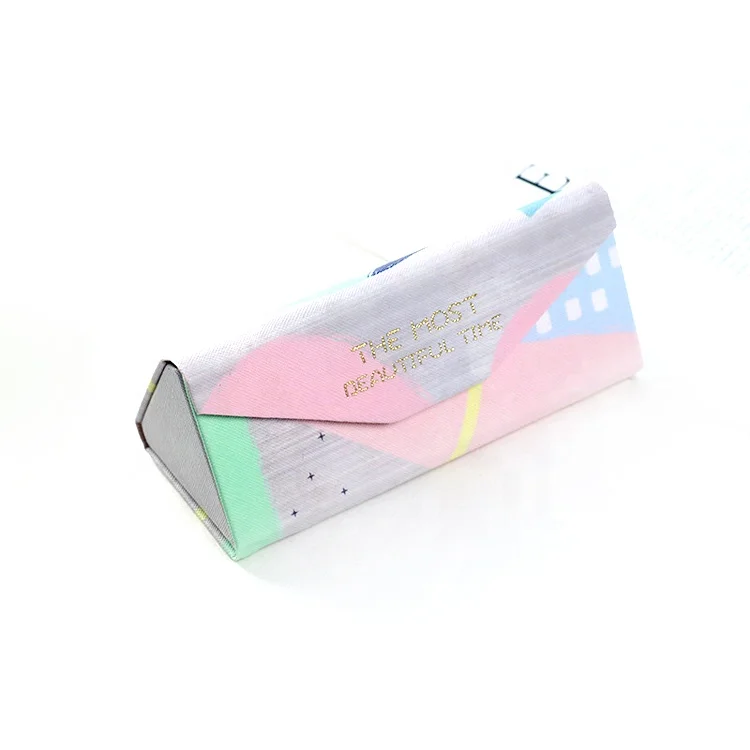 triangular light color foldable case for glasses pattern painted optical lens display case