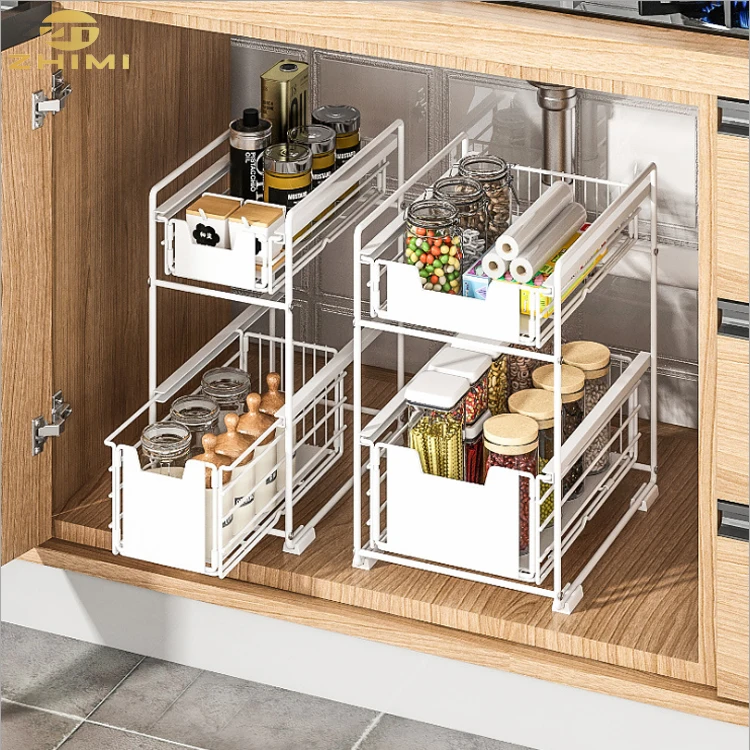 Hot Sale 2-Tier Metal Expandalble Kitchen Under Sink Cabinet Organizer with Sliding Storage Drawer
