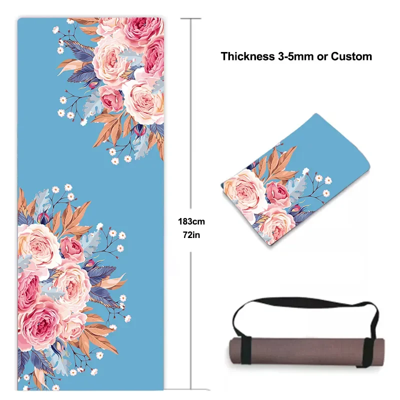 Customised 1830MM Large Microfiber Mat Natural Rubber Base Soft Surface Sublimation Print Yoga Mat Eco Friendly Suede Yoga Mat