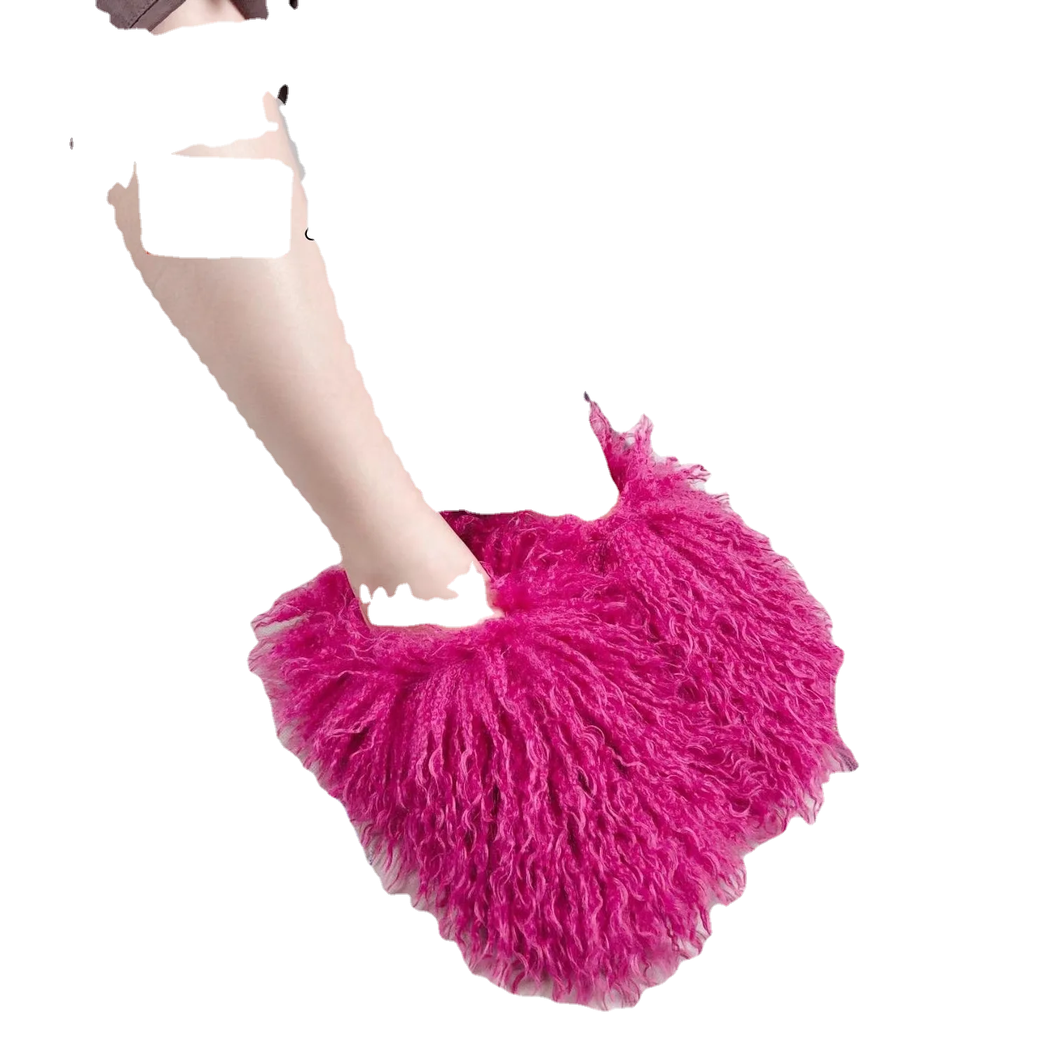 custom luxury fashion Wholesale fluffy women big real furry mongolian fur slides sliSSers shoes boots and Surse set green