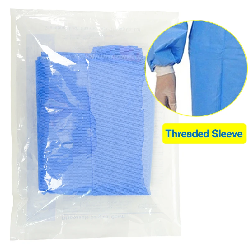 Inexpensive disposable blue non-sterile non-woven elastic knitted cuff isolation gown