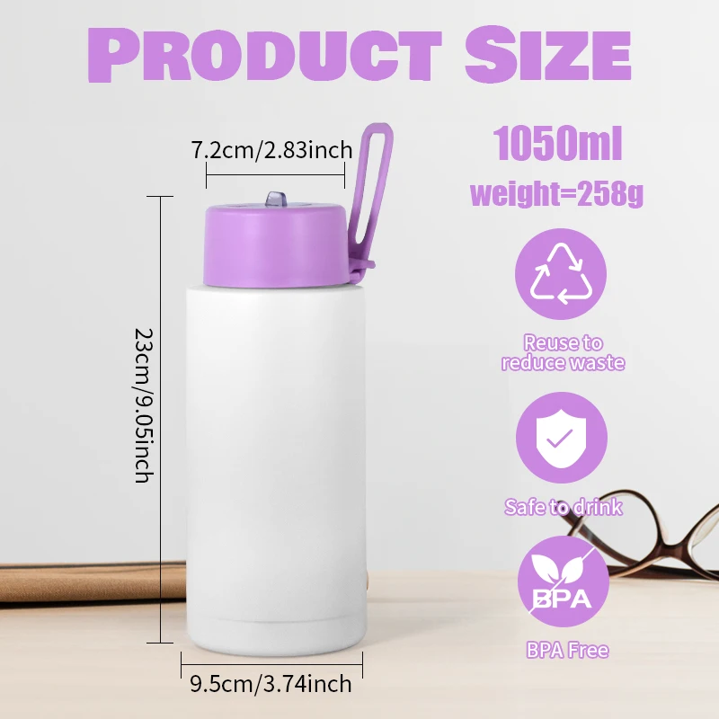 US warehouse stocked 34oz sublimation Water Bottles Insulated Metal Vacuum Flask Double Wall Stainless Steel Sport Water Bottle