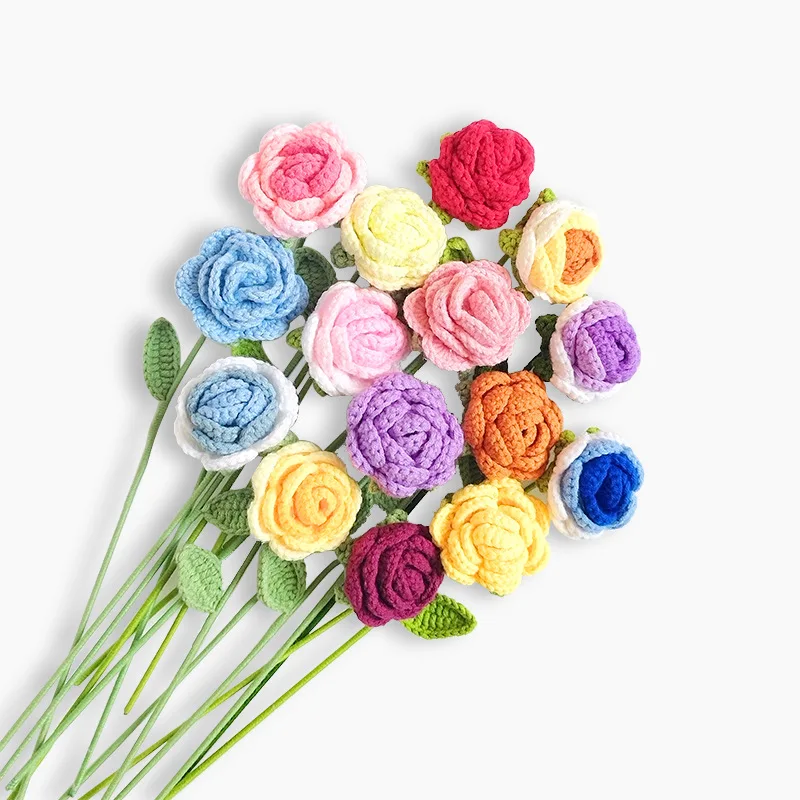 Handmade Flower Wool Finished Products Crochet Single Flower Big Thai Rose Sunflower For Mother Father Girls Boys Gifts