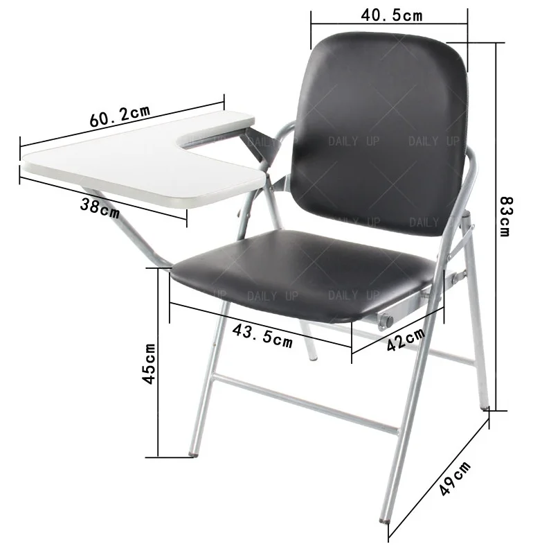 PU Leather padded Seat Folding Chair With Tablet And Book Holder Foldable Office Computer Chair For Meeting Reference Training