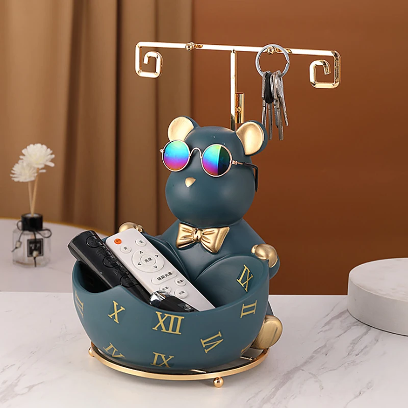Creative Bear Statue Storage Box Nordic Home Decor Living Room Table Decor Snacks Storage Tray Figurines Crafts With Glasses