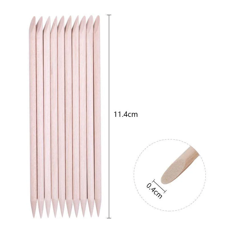 Custom double ended manicure and pedicure tools orange wooden nail sticks manicure sticks for nail