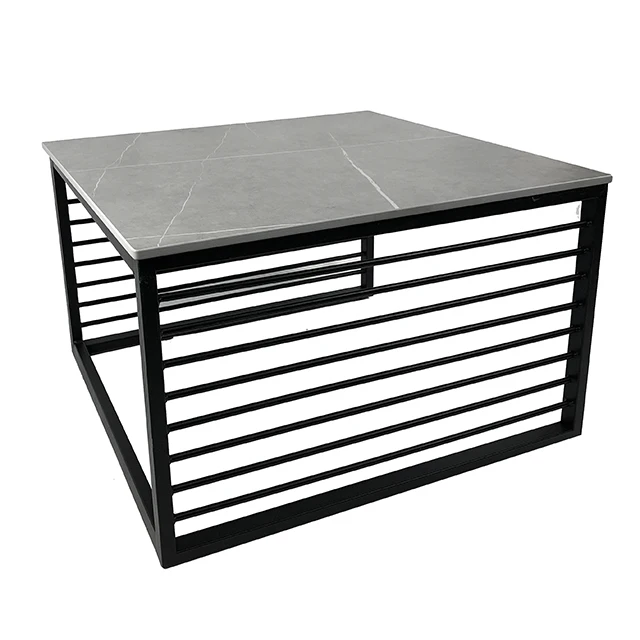  Modern simple square rock board coffee table household metal frame