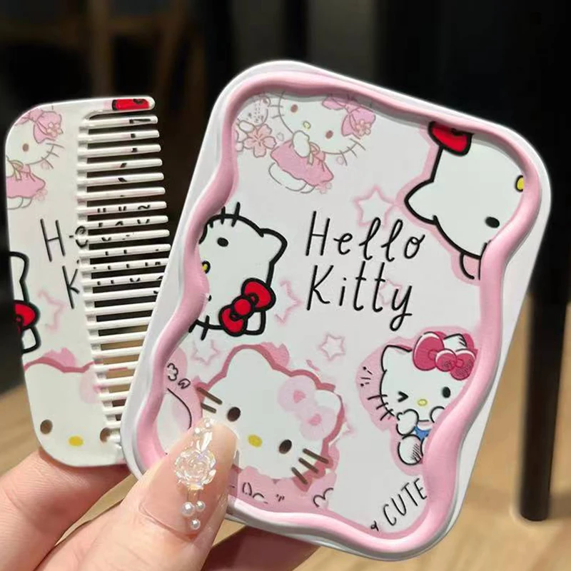 INS Hot Logo Custom Wholesale Single Side Small Cute Kitty Round Square Portable Makeup Mirror With Comb Makeup Hand Mirror Gift