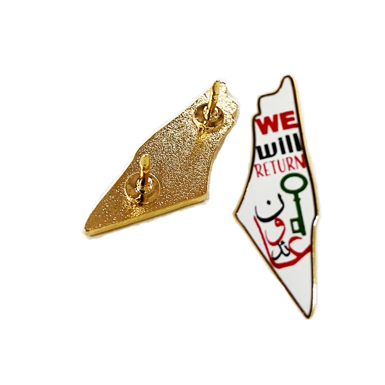 Support Customized Free Gold Plating Brooch Palestine Flag Pin Map Design Enamel Palestine Pin Badge