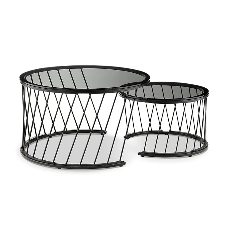 Factory Price Glass Coffee Nest of  Table Tempered Marble Stacking Coffee Table With Black Base Used for Living Room