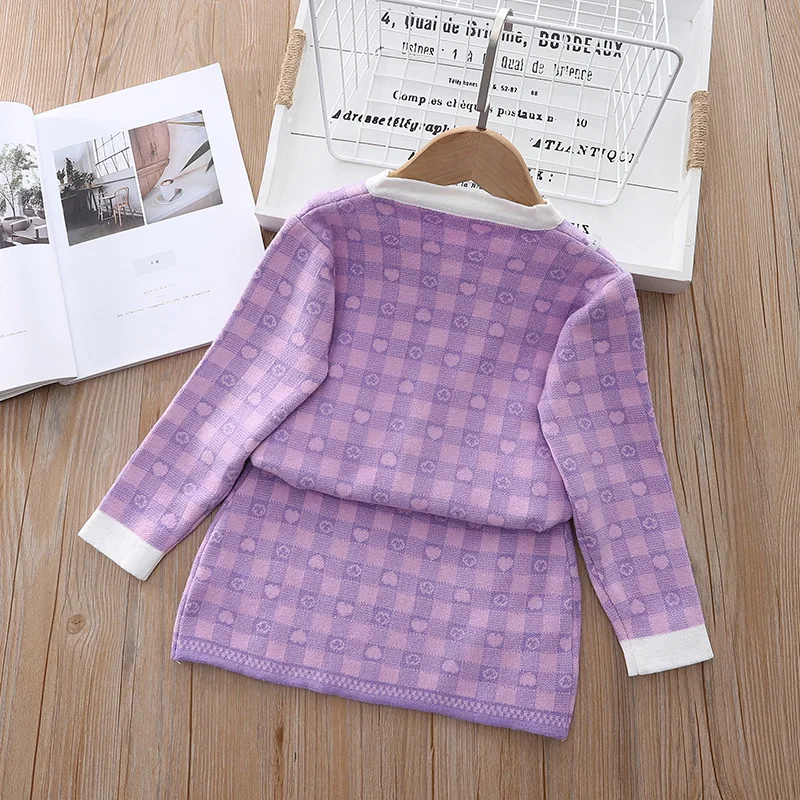 Autumn Toddler Baby Kids Girls Clothes Sets Long Sleeve Hairball Knit Tops Sweater+button Mini Skirt Warm Outfits Sets
