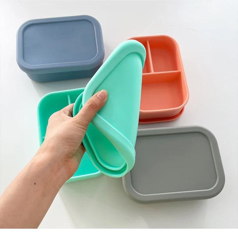 Household items  BPA free 3 Compartment 850ml Lunch Box Silicone Microwave Safe Plastic Bento box for Office School