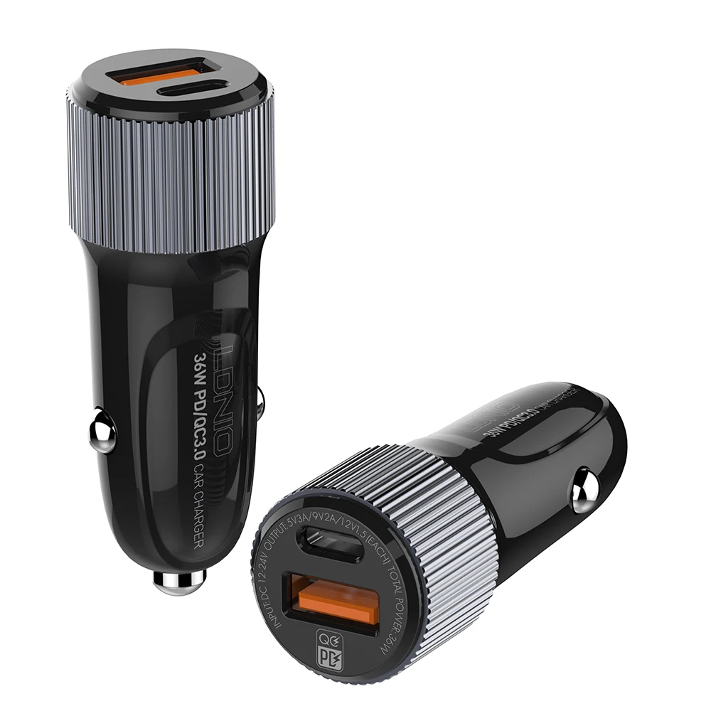 LDNIO C510Q PD+QC3.0 Quick Dual Port USB Car Charger With Type C Port Fast car Charger With Micro Cable 36W car charger adapter
