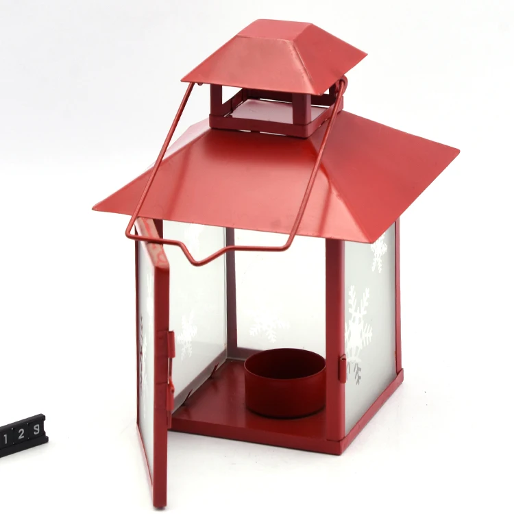 
American Traditional Red Pavilion Cover With The Transparent Glass Snowflake Pattern Christmas Party Lantern Large Hanging Tea 