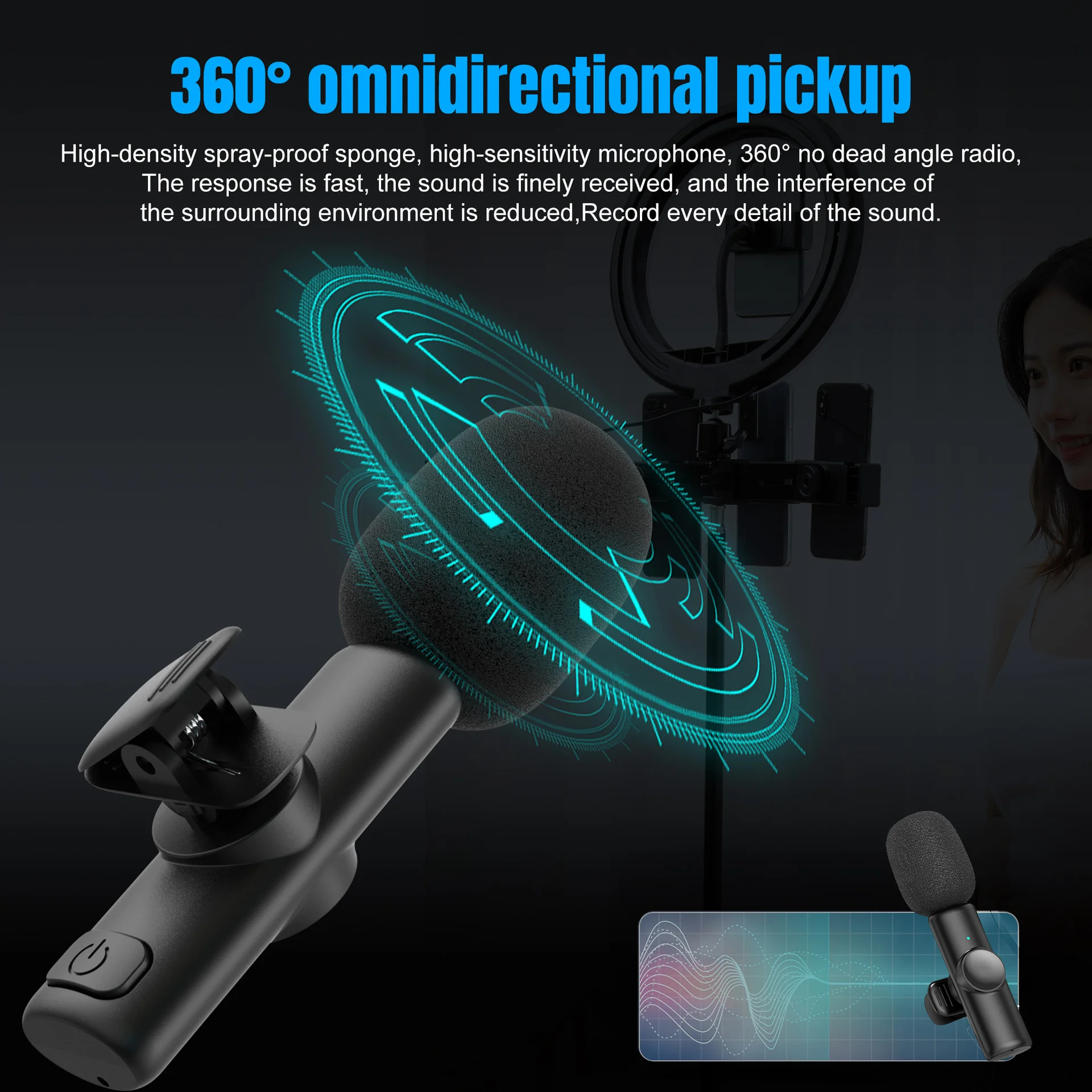 2.4G Wireless Microphone Noise Reduction Mini Mic Lavalier Microphones Use for Phones Live Gaming Vlog
