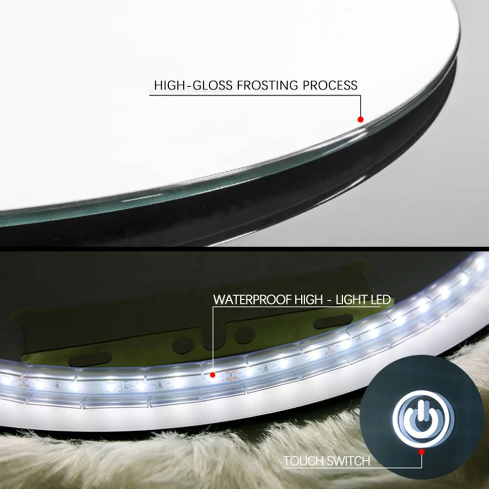 Frameless luxury oval illuminated smart wall mounted anti fog touch screen bathroom mirror with LED lights