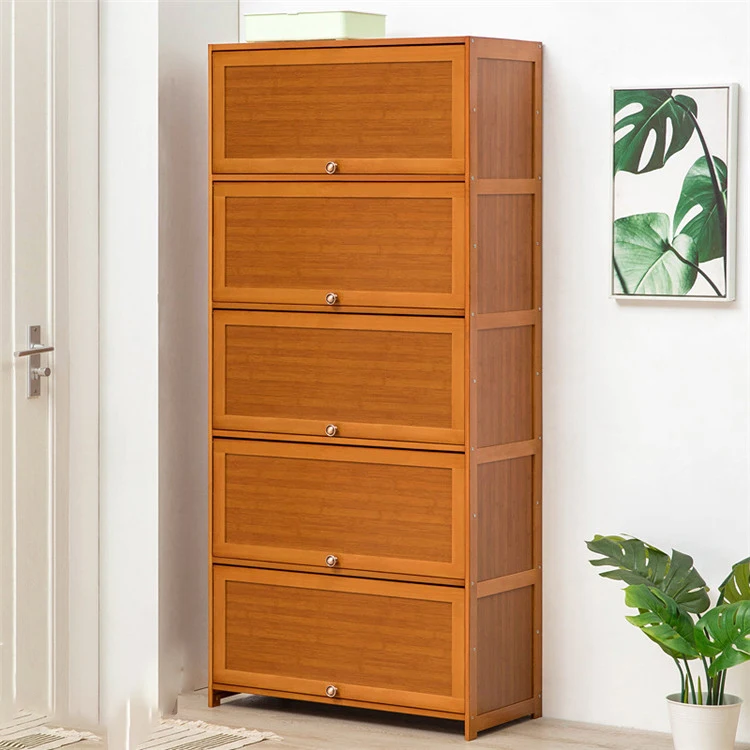 Shoe cabinet storage rack modern door with large capacity, simple and space-saving ultra-thin solid wood balcony dump bucket