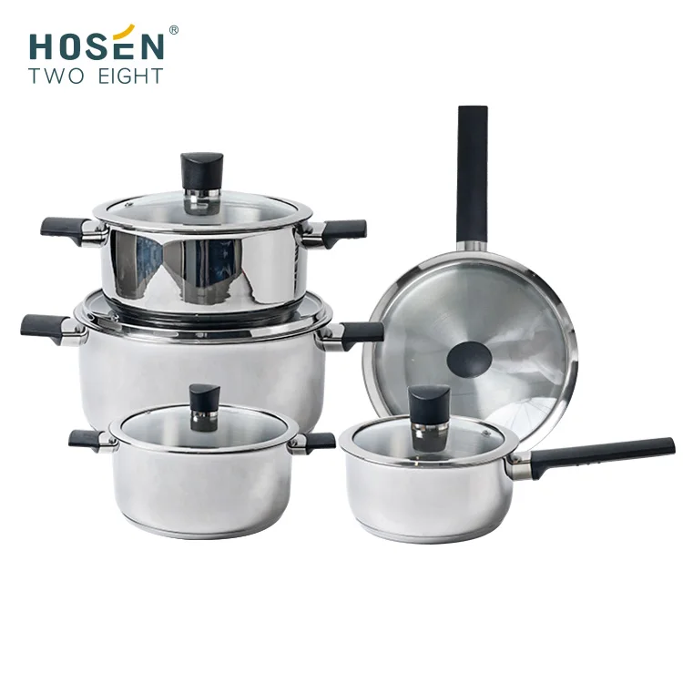 10Pcs Kitchenware Customization Saucepan Cookware Induction Cooker Nonstick Cookingware Set Stainless Steel Fry Pan Wok Milk Pot