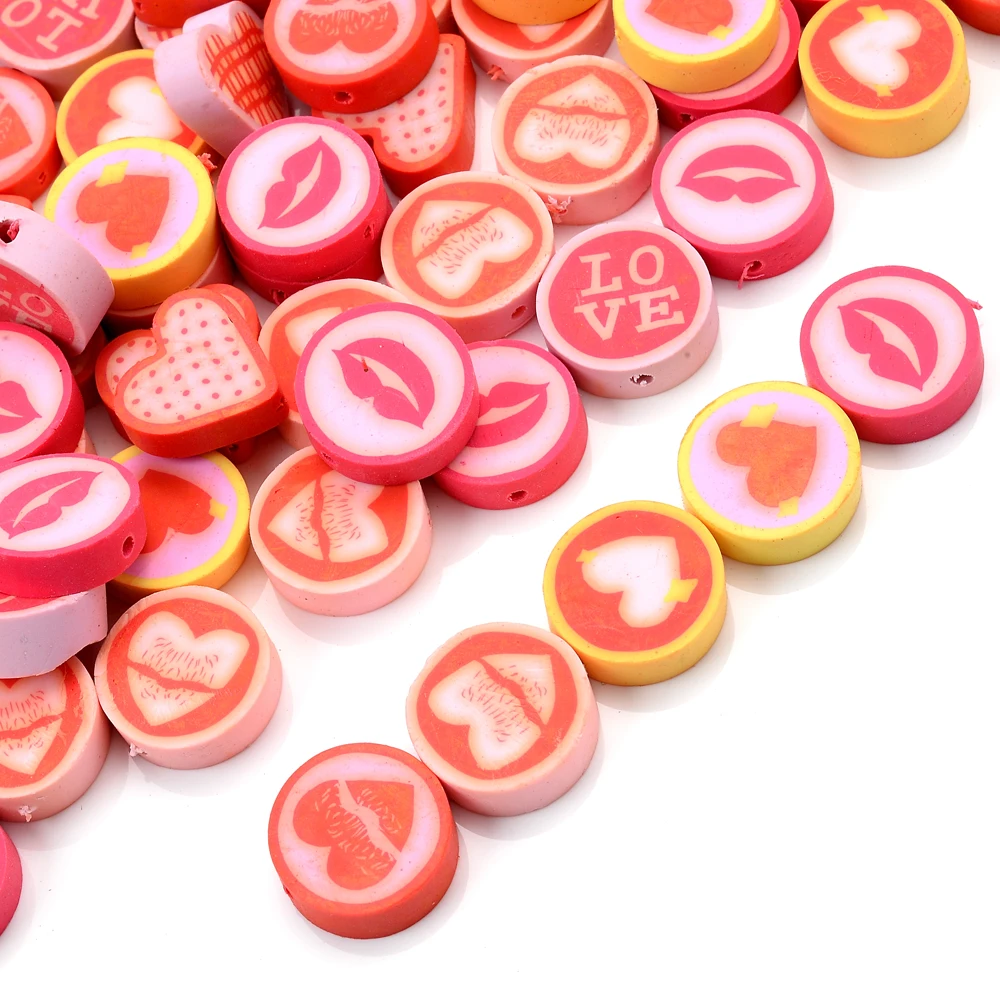 10Pcs/Lot 15mm Heart Polymer Clay Beads 8 Style Love Stripe Heart Space Beads For Jewelry Making Bracelet DIY Home Craft