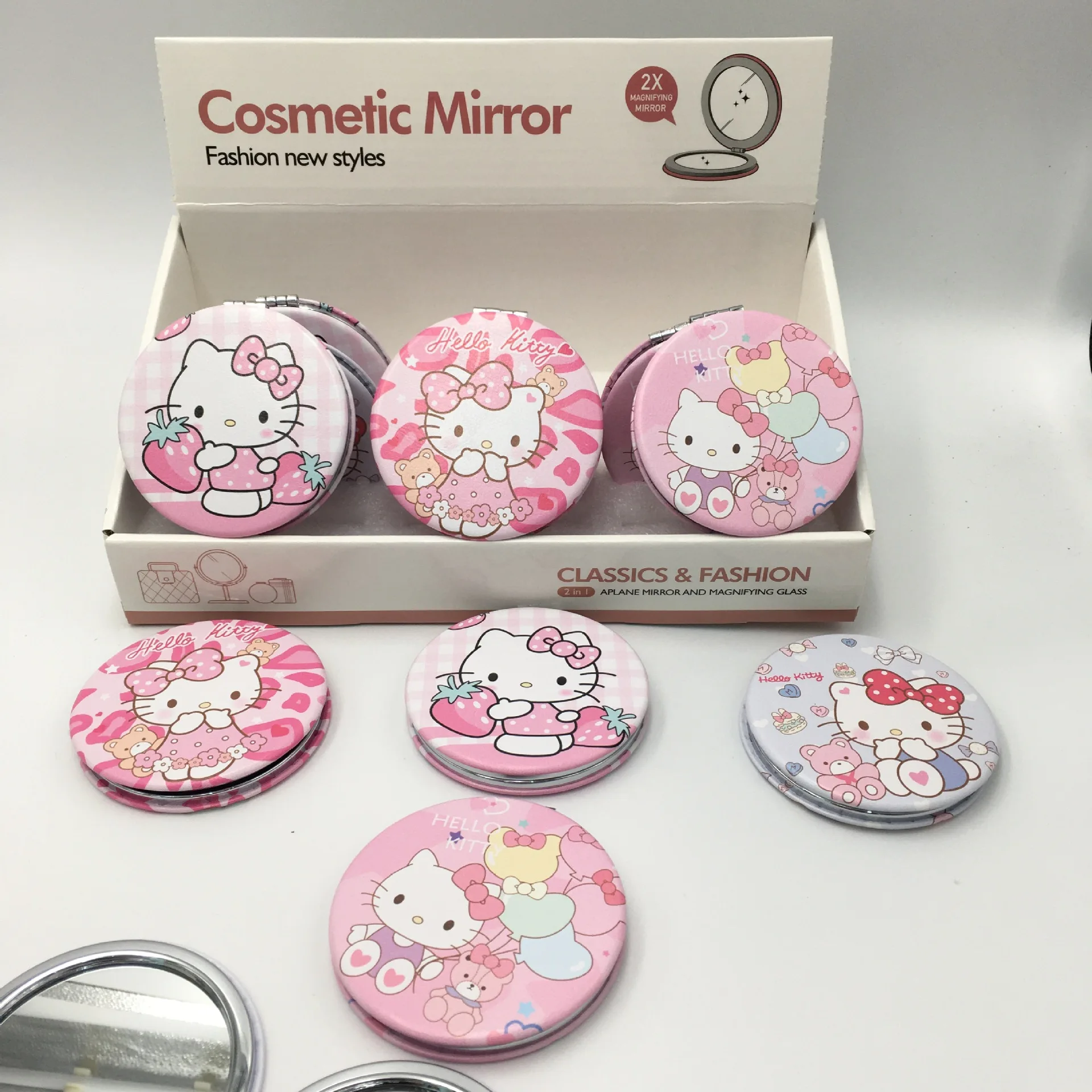 Travel Cute Compact Pocket Mirror Small Pocket Makeup Mirror with 1X/2X Magnifying PU Leather Kawaii Mirror