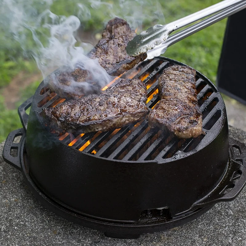 Cast iron round hearth charcoal stove Old home multi-function barbecue stove/cheap 22cm/26cm Camping outdoor roasting pan