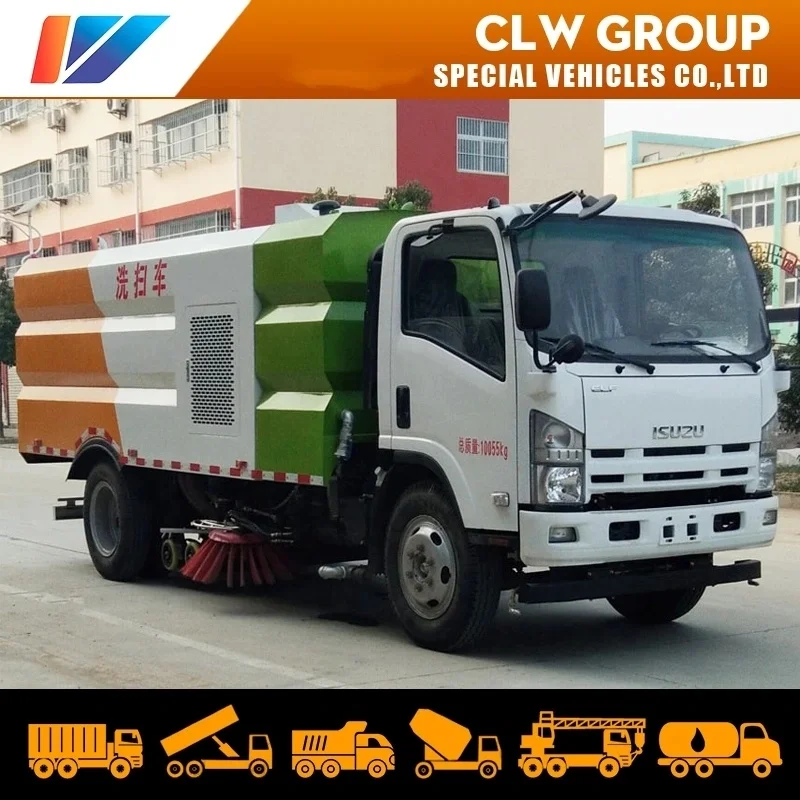 I-suzu 700p 4*2 190HP Multifunctional Sweeper and Washer Cleaner car 10tons Self Dump Road Washing and Sweeping Truck