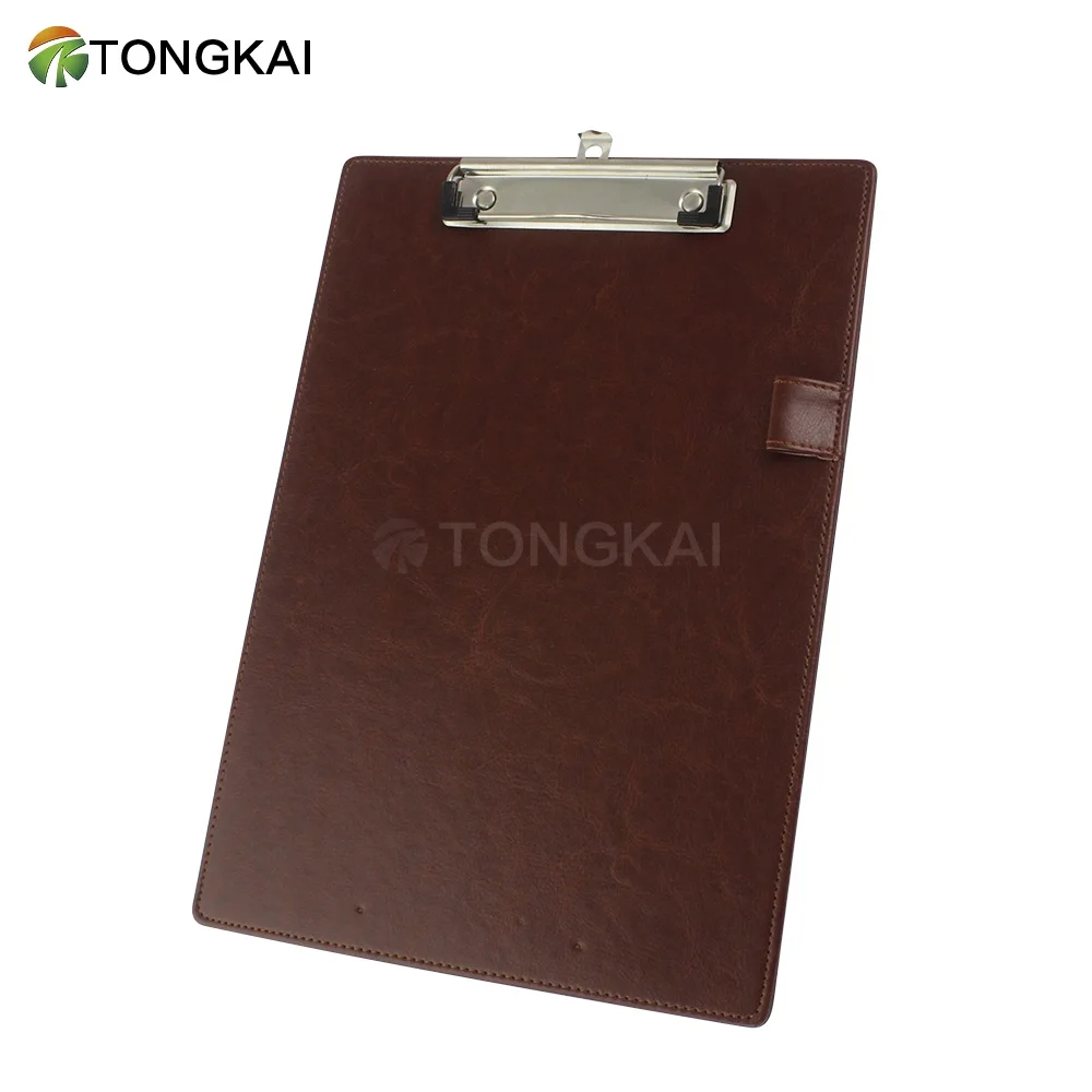 Custom Letter Size A4 PU Leather Cover Clipboard with Document Pouch Pen Holder and Card