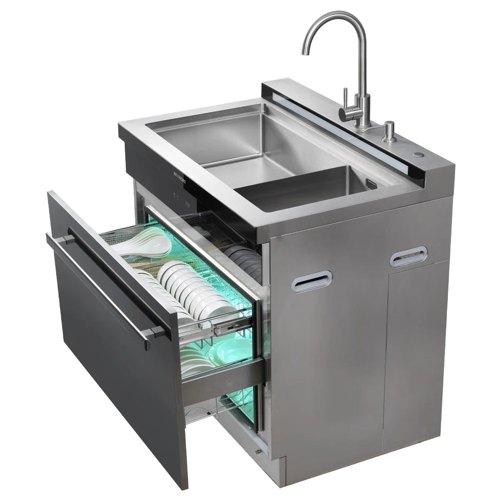 Gexiang Factory Custom High Quality Multifunctional Built-in Kitchen Integrated Sink Disinfection Cabinet