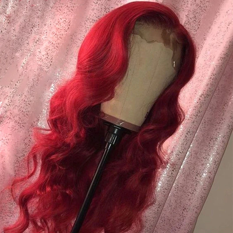 JRX красного цвета объемная волна человеческих волос парики предварительно вырезанные Peruvian130 % плотности 4*4 Кружева Закрытие парик для черных женщин парик